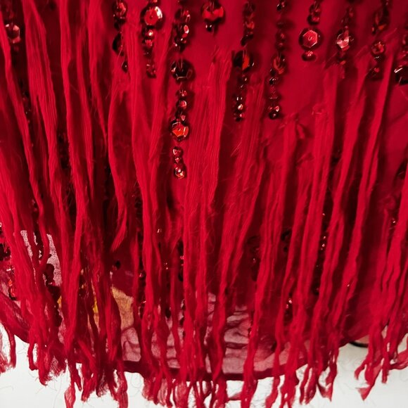 Vntg~Red Glam Fringe/Sequin Flapper Christmas New Year Holiday Party Dress~ XS - Picture 7 of 11